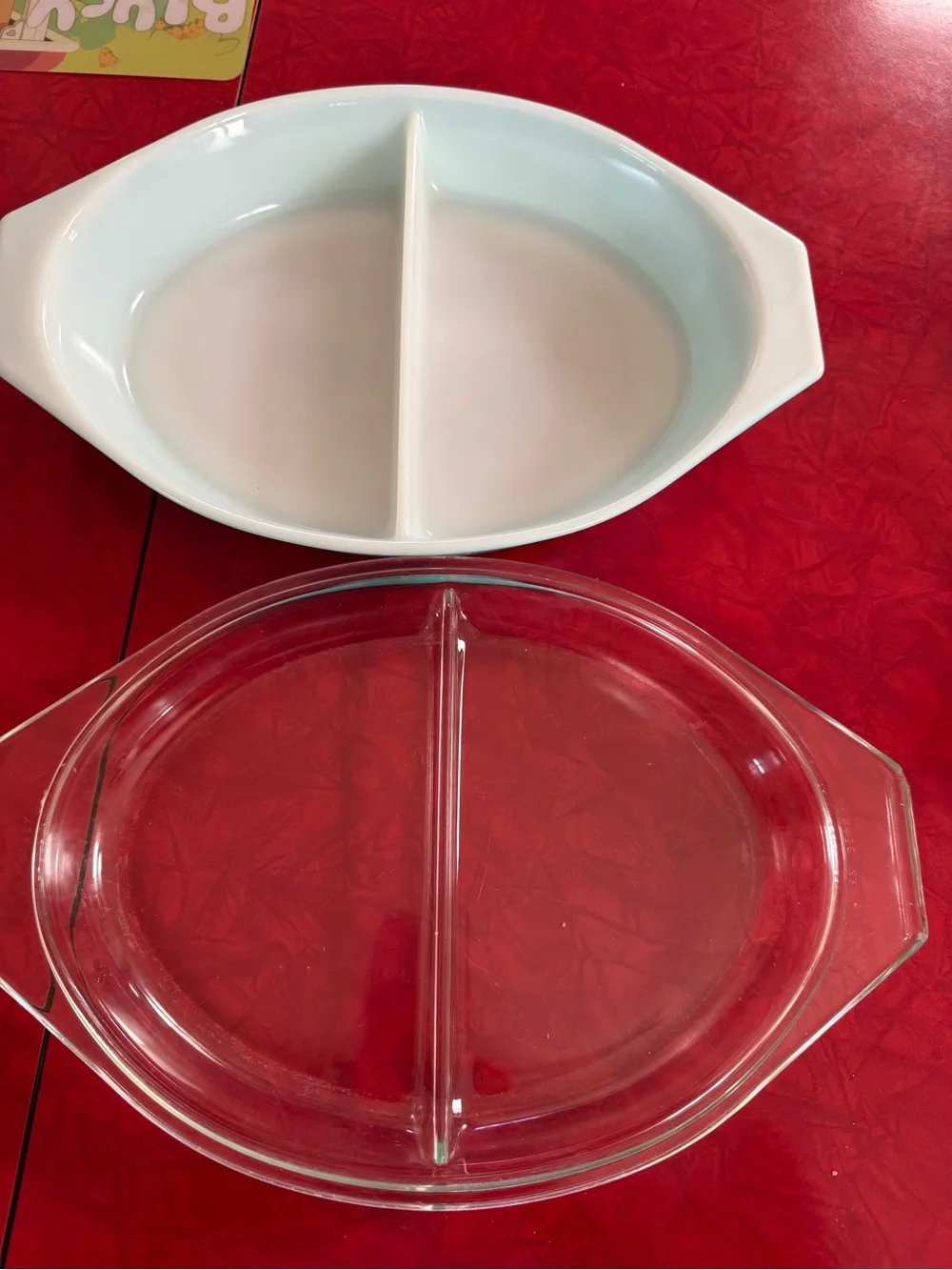 Vintage Pyrex Turquoise Snowflake Divided Casserole Dish 1.5 QT with Lid